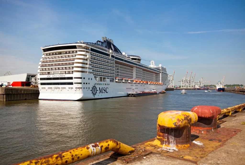 Hafen Hamburg Steinwerder - MSC-Kreuzfahrtschiff am Cruise Center - hier gibt es weit und breit keinen kostenfreien Parkplatz