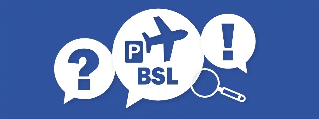 Bubliny s otazníkem, vykřičníkem a symbolem parkování s letadlem a BSL – časté dotazy k parkování na letišti Basilej
